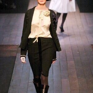 Lanvin Runway Vintage Gray Wool Black Velvet Pencil Skirt Archival Fall 2004